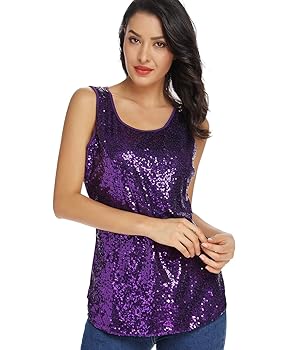 MS STYLE Women's Sparkle Sequin Top, Sleeveless Round Neck